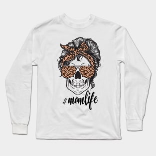 Mom Life Skull Cheetah print Retro Bandana Long Sleeve T-Shirt